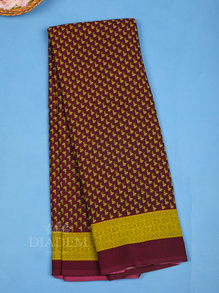 Dark Red Paisley Printed Saree