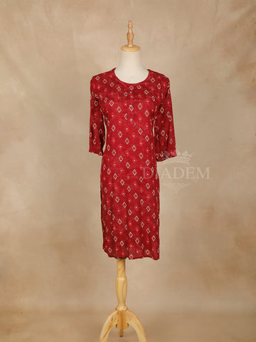 Dark Red Printed Designs Cotton Kurti