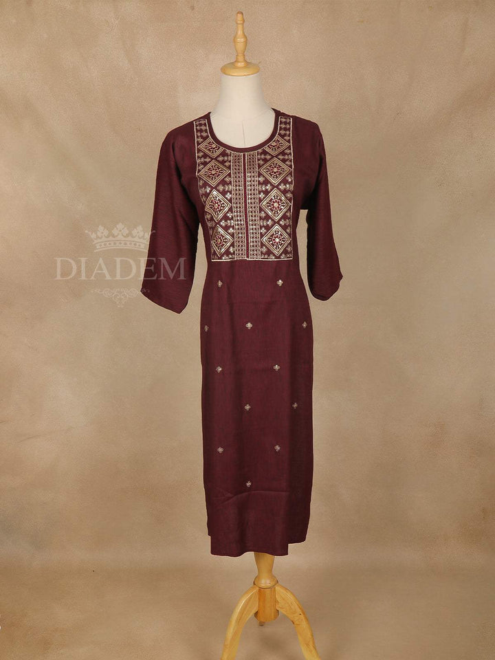 Dark Red Solid Cotton Kurti - Diadem
