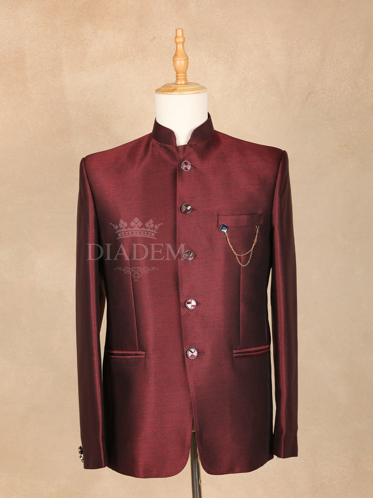 Dark Red Solid Jodhpuri Men's 