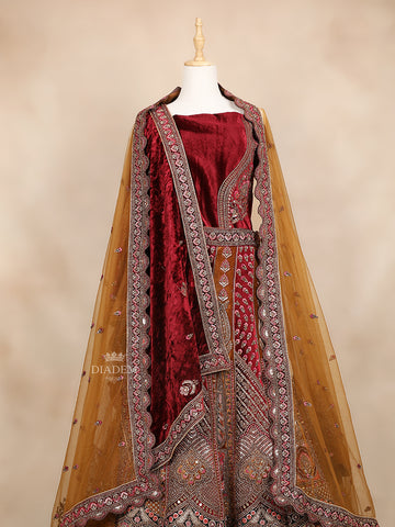 Dark Red Velvet Lehenga  Embroidery