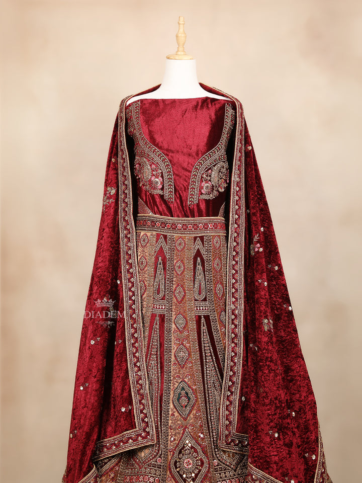 Dark Red Velvet Lehenga