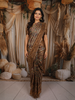 Soft Beige Floral Vine Woven Design Pure Tussar Saree with Geometric Border