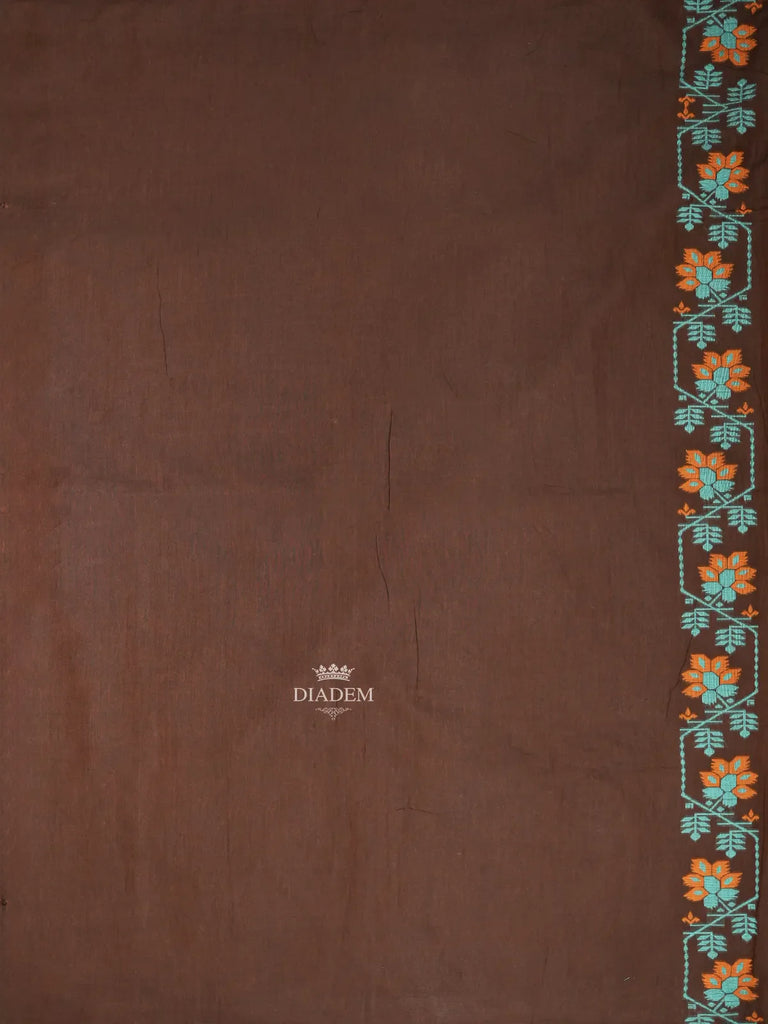 Designed Border Brown Linen Cotton Saree