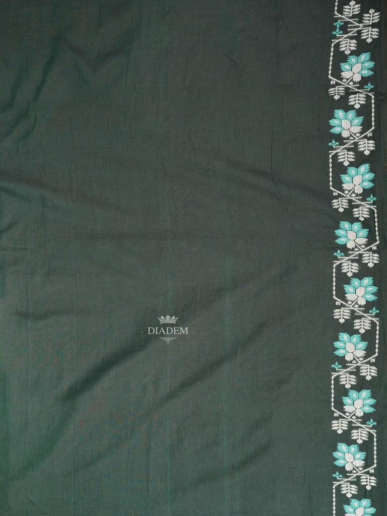 Designed Border Dark Green Linen Cotton