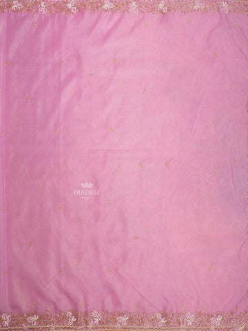 Onion Pink Organza Saree with Embroidery Design on the Body and with Designed Border - Diadem