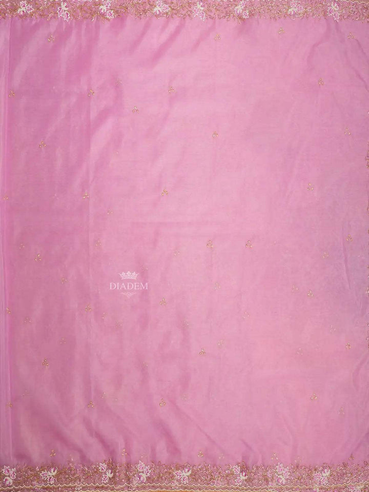 Onion Pink Organza Saree with Embroidery Design on the Body and with Designed Border - Diadem