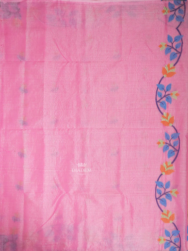 Designed Border Pink Linen Cotton Saree