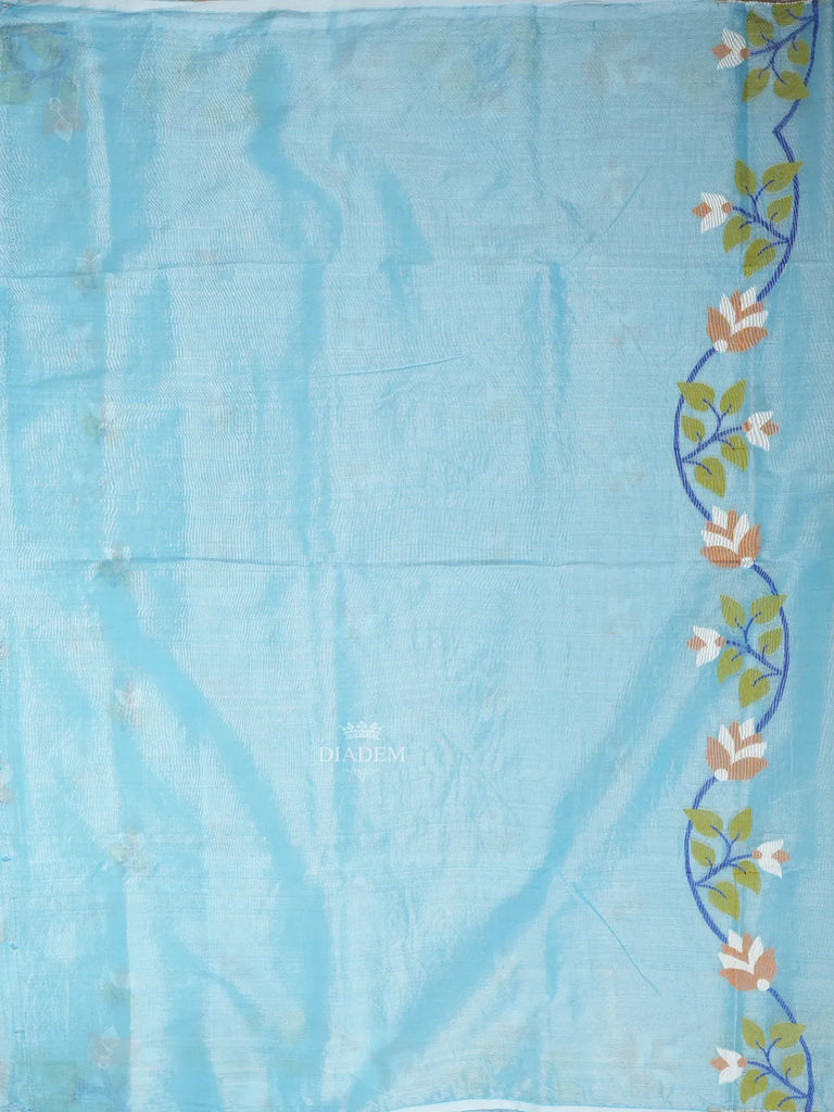 Designed Border Sky Blue Linen Cotton