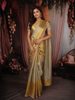 Golden Floral Embellished Tissue Silk Saree with Scallop Border