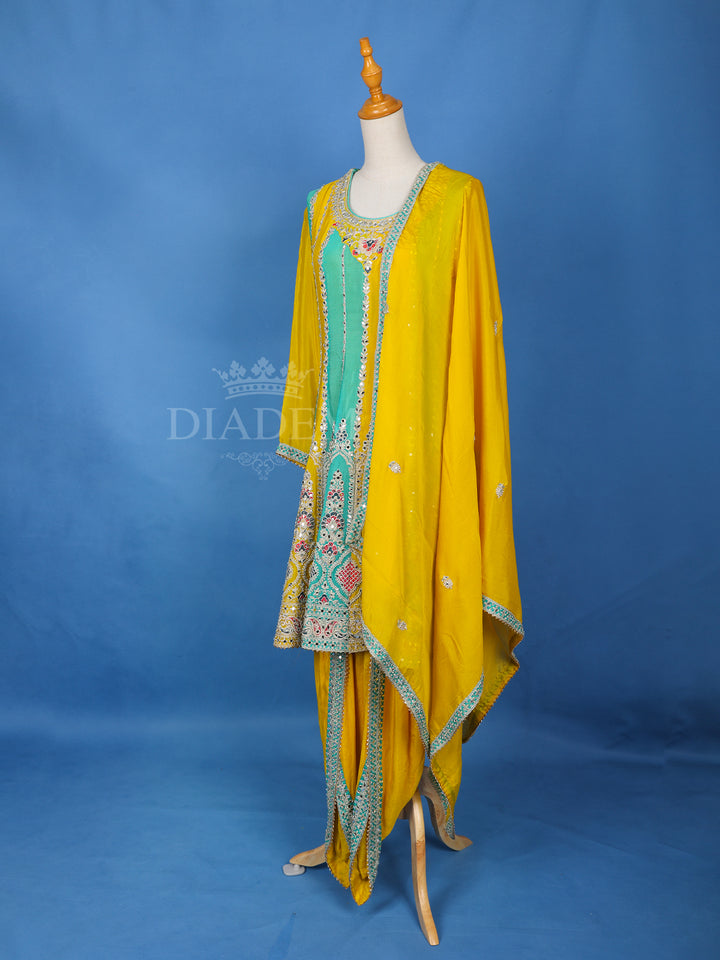 Dhoti Salwar Yellow Sea Green