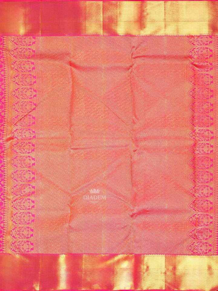 Dark Pink Pure Kanchipuram Silk Saree with Diamond and Floral Design on the Body and with Designed Border - Diadem