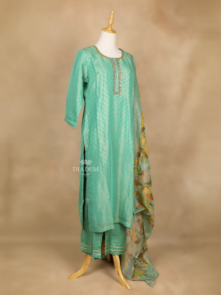 Dotted Designs Aqua Green Salwar