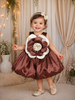 Chocolate Brown 3D Floral Appliqué Design Textured  Kids Party Wear Frock