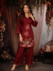 Deep Maroon Floral Thread Embroidered Design Cotton Co-ord Set
