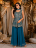 Teal Blue Floral Thread Embroidered Design Georgette Palazzo Suit with Choker Dupatta
