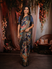 Dark Blue Floral Vine Woven Design Pure Tussar Saree with Zari Border