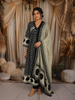 Classic Black Abstract Printed Design Cotton Anarkali Salwar Suit with Dupatta