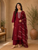 Dark Red Floral Designed Semi Silk Salwar Suit