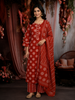 Rust Red Geometric Printed Design Cotton Straight Cut Salwar Suit with Dupatta