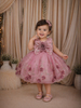 Soft Dusty Pink Shimmer Embellished Design Net Kids Party Wear Frock