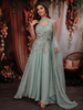 Soft Pastel Sage Green Sequins and Beads Embroidered Design Georgette Party Wear Lehenga