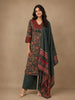 Bottle Green Floral Design Printed Cotton Salwar Suit
