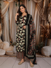 Classic Black Floral Printed Design Cotton Straight Cut Salwar Suit with Dupatta
