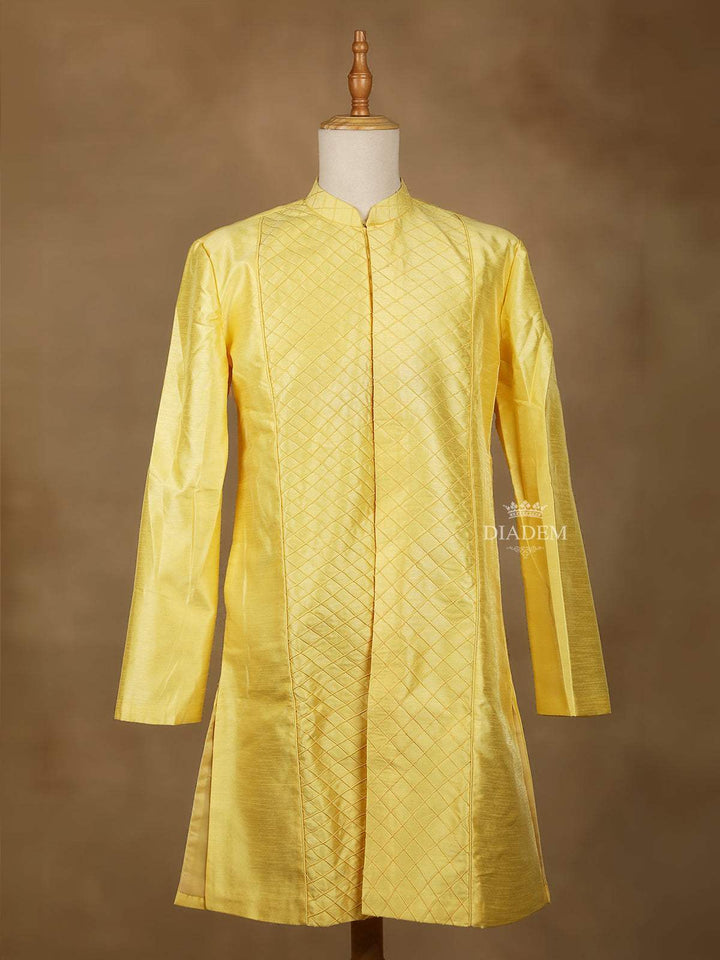 Yellow Embroidery Indo-Western Sherwani Suit, with Pant - Diadem