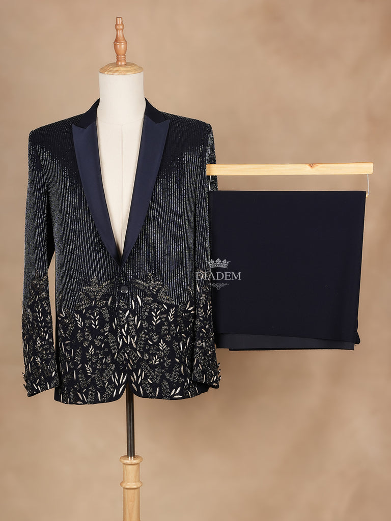 Embroidered Dark Blue Coat Suit Set