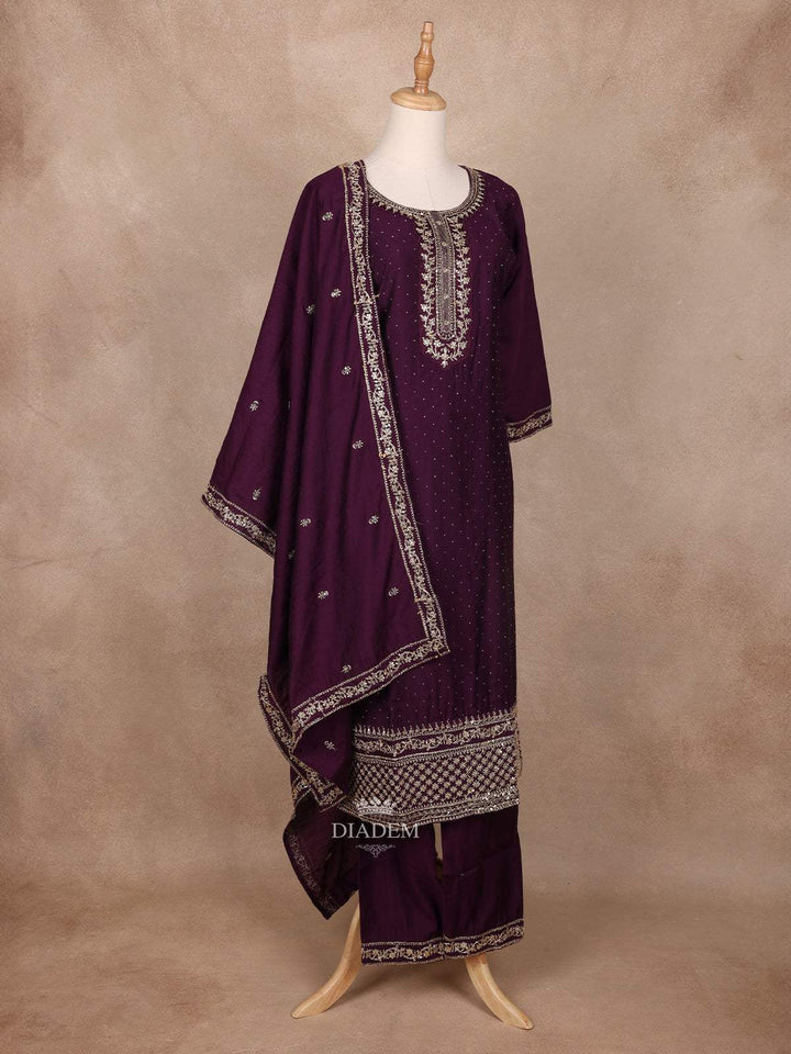 Dark Purple Semi Silk Embroidery Salwar Suit - Diadem