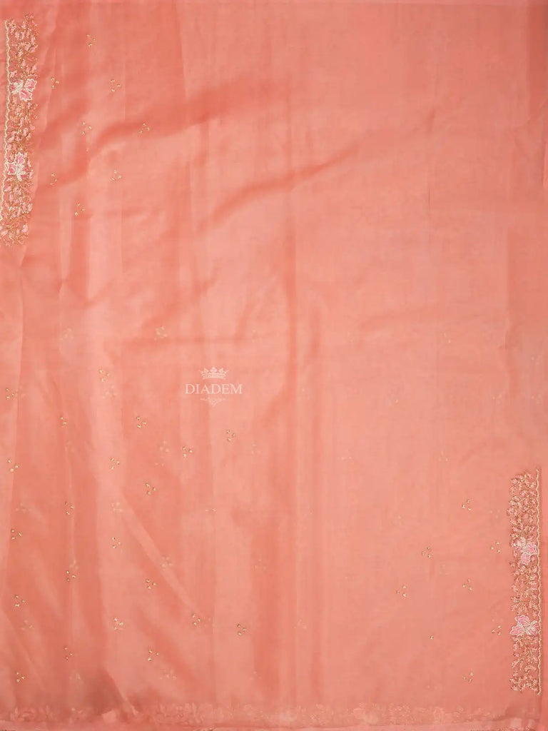 Embroidery Design Coral Organza Saree