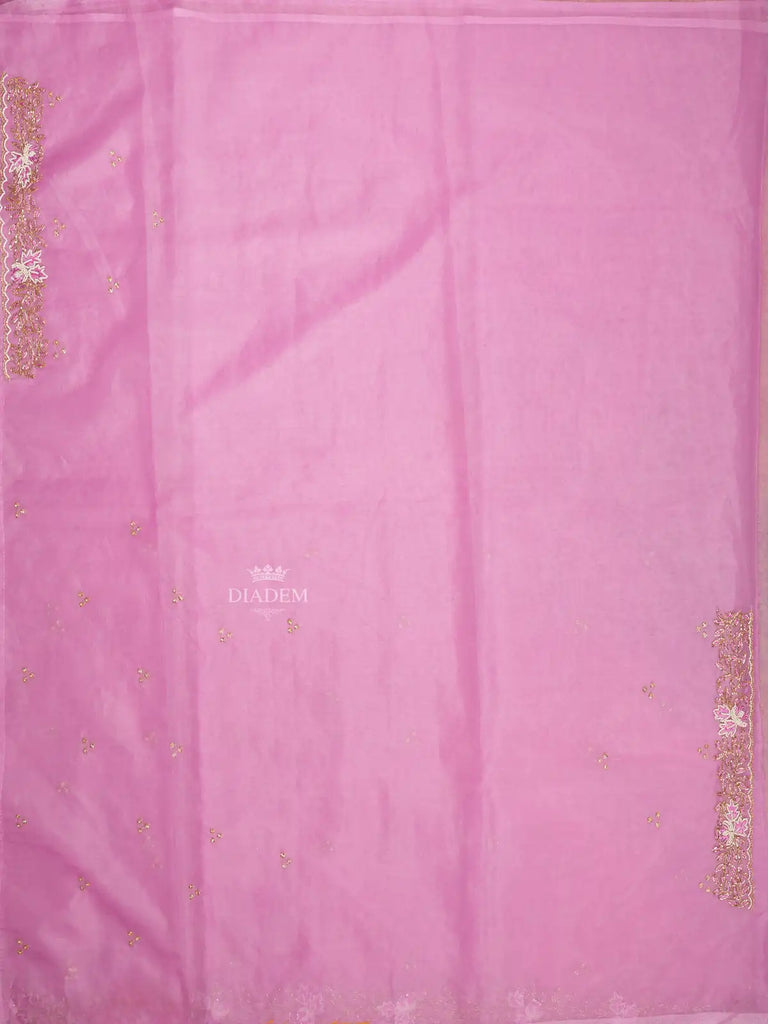 Embroidery Onion Pink Organza Saree