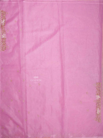 Onion Pink Organza Saree with Embroidery Design on the Body and with Designed Border - Diadem