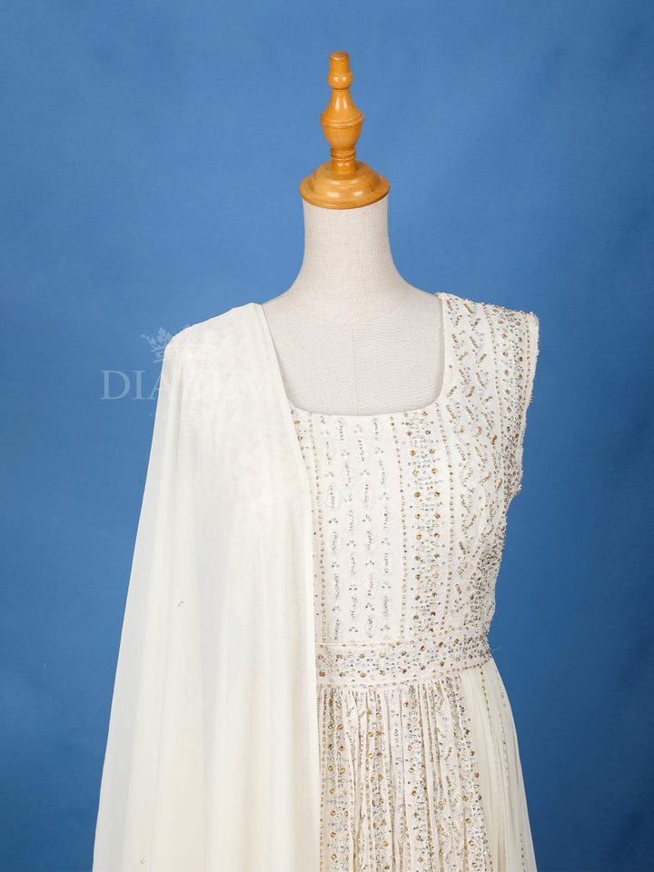 White Embroidery Palazzo Salwar Suit for Girls - Diadem