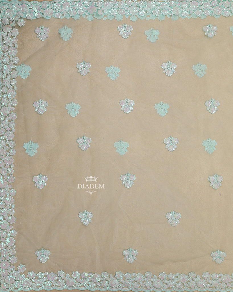 Embroidery  Sky Blue Net Saree 