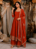 Rust Orange Floral Thread Embroidered Design Georgette Anarkali Salwar Suit with Dupatta