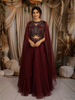 Deep Wine Sequins and Beads Embroidered Design Net Lehenga With Cape Dupatta