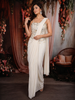 Soft Ivory Solid Design Satin Ready to Wear Draped Saree with Designer Blouse