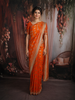 Rust Orange Butta Zari Woven Design Tissue Saree with Stone Work Border