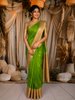 Parrot Green Leaf Butta Zari Woven Design Pure Kanchipuram Silk Saree with Contrast Varisai Pattu Border