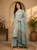 White Floral Prints Cotton Straight Cut Salwar Suit