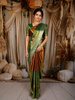 Burnt Orange and Green Floral Zari Woven Design Tissue Silk Fancy Saree with Zari Border