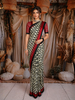 Black and White Abstract Printed Design Chiffon Saree with Contrast Maroon Border
