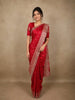 Rich Vermilion Red Butta Zari Woven Design Pure Satin Saree with Scalloped Border
