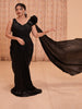 Classic Black Geometric Beads Embroidered Design Chiffon Party Gown with Attached Dupatta
