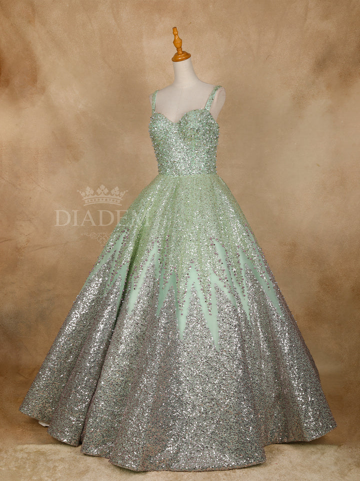 Floral Beaded Net Ball Gown