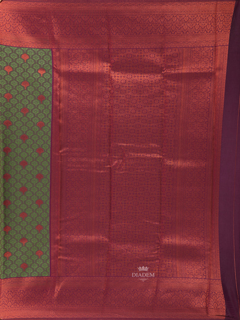 Floral Brocade Green Semi Silk Saree 