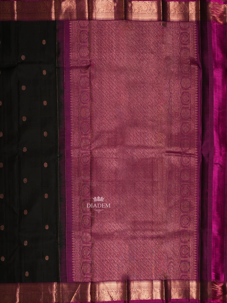 Floral Buttis Black Pure Kanchipuram Silk