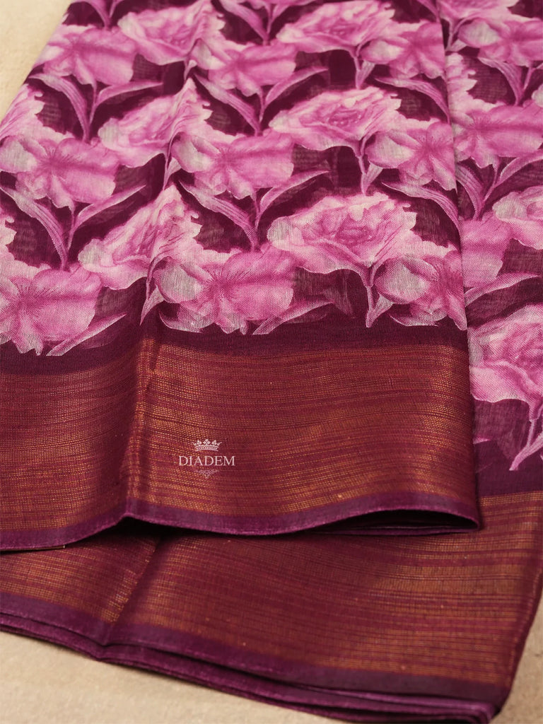 Elegant Burgundy Saree with Floral Patterns